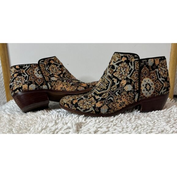 Sam Edelman Petty Black Faraj Tapestry Fabric Ankle Booties Size 6.5 - Picture 2 of 11